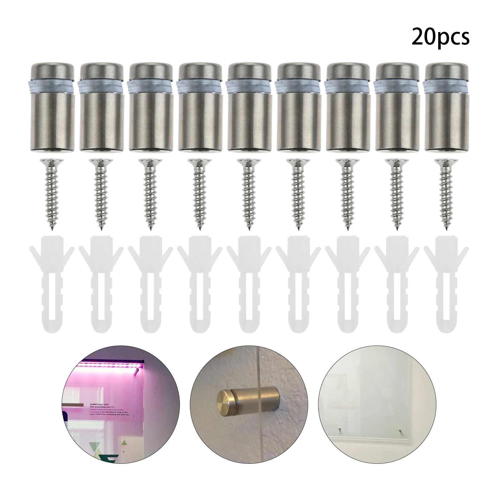 

20pcs/Set Screw with Cushion Rubber Pad 12x20mm M3.5X20 Stainless Steel Adjustable Screw Cap Cabinet Board Glass Mirror Nail