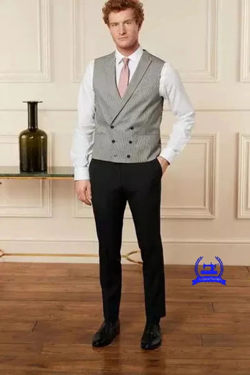 

Grey Double Breasted Waistcoat Royal Ascot Morning Suit Vest Wedding Fine Check Small Dogtooth Waistcoat Houndstooth Vest