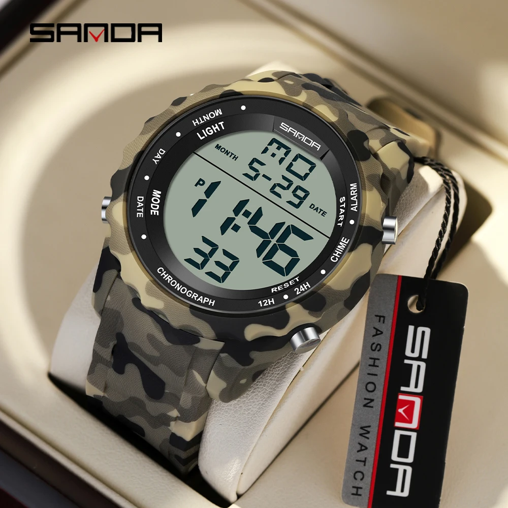 SANDA Top Fashion G Style Camouflage Military LED Digital Men Watch Waterproof Clock Outdoor Sport Watches Male Electronic Watch