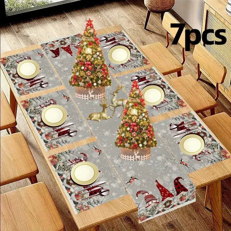 VIKAMA Retro Christmas Winter Goblin Table Flag Placemat Set Waterproof And Anti Slip Kitchen Dining Table Mat Home Decoration