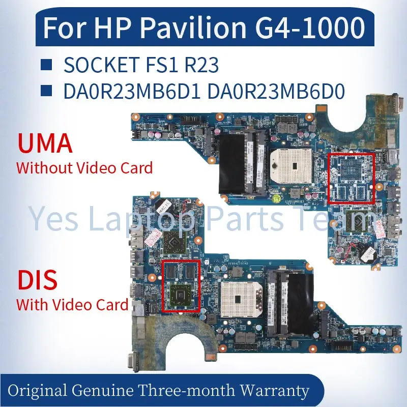 

DA0R23MB6D1 DA0R23MB6D For HP Pavilion G4-1000 Laptop Mainboard 649950-001 649948-001 SOCKET FS1 R23 DDR3 Notebook Motherboard