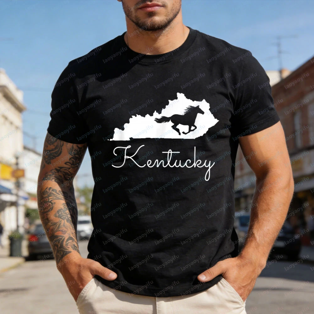 Camiseta de algodón de manga corta para hombre, diseño de mapa del estado de Kentucky, informal, de verano, unisex, para uso diario, idea de regalo