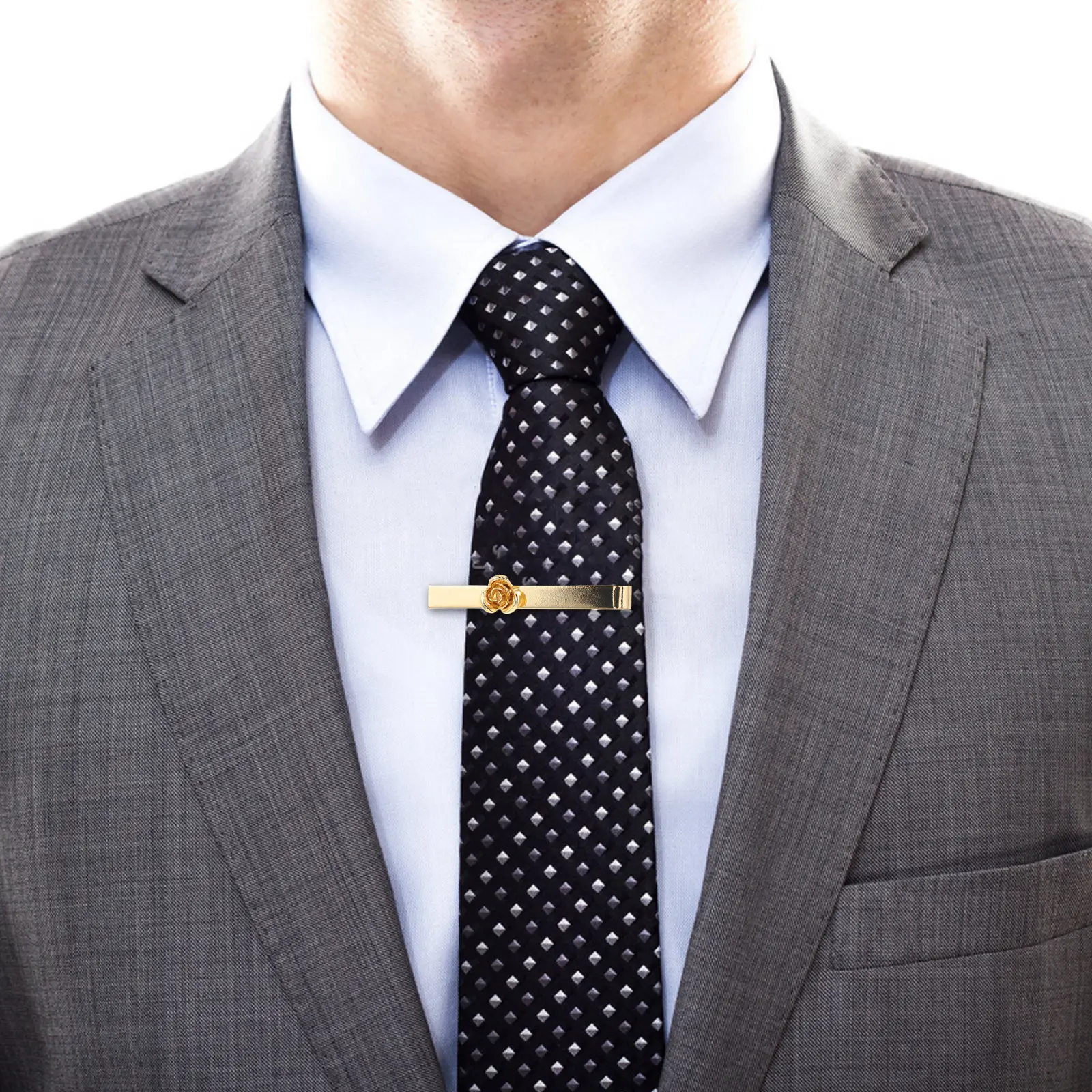 Metal Rose Tie Clip Rose Golden Floral Collar Bar Necktie Clasp Mens Dress Shirt Business Wedding Groom Gift Accessory