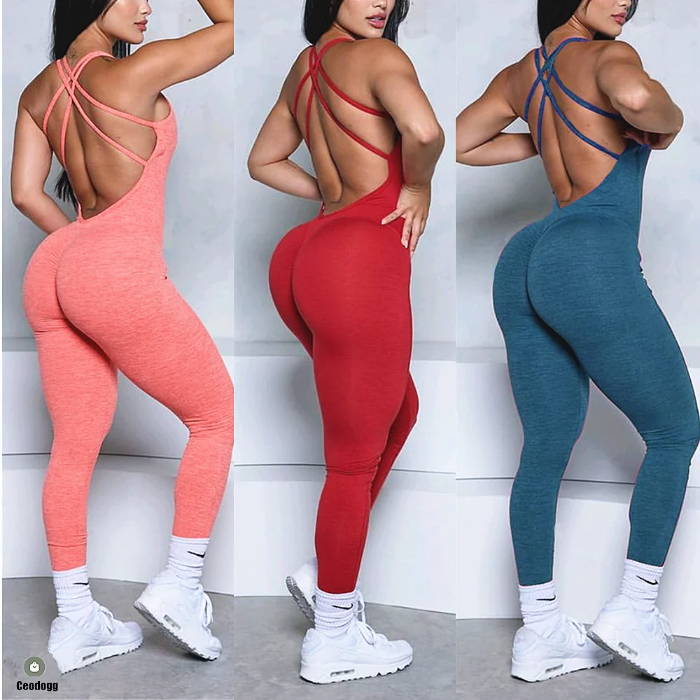 

Pad Cross Back Women Fitness Gym One Piece Jumpsuit Leggings Workout Pant Female Shorts Active Wear Sport Outfit Suit