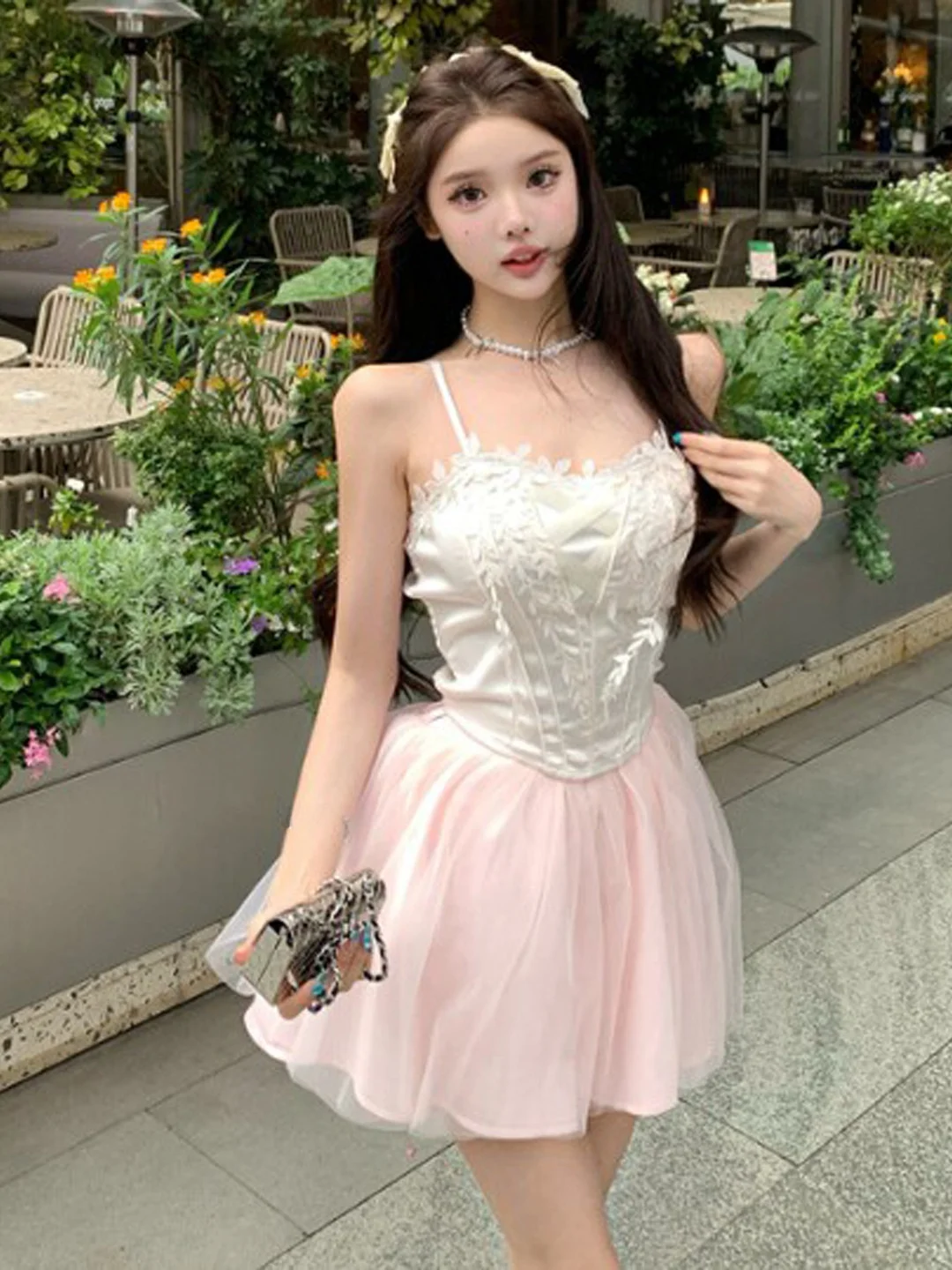 

Gentle Wind Unique Beautiful Strap Top Mesh Short Skirt Two Piece Set Youthful Combination Complete Set Summer Fashion Women'...
