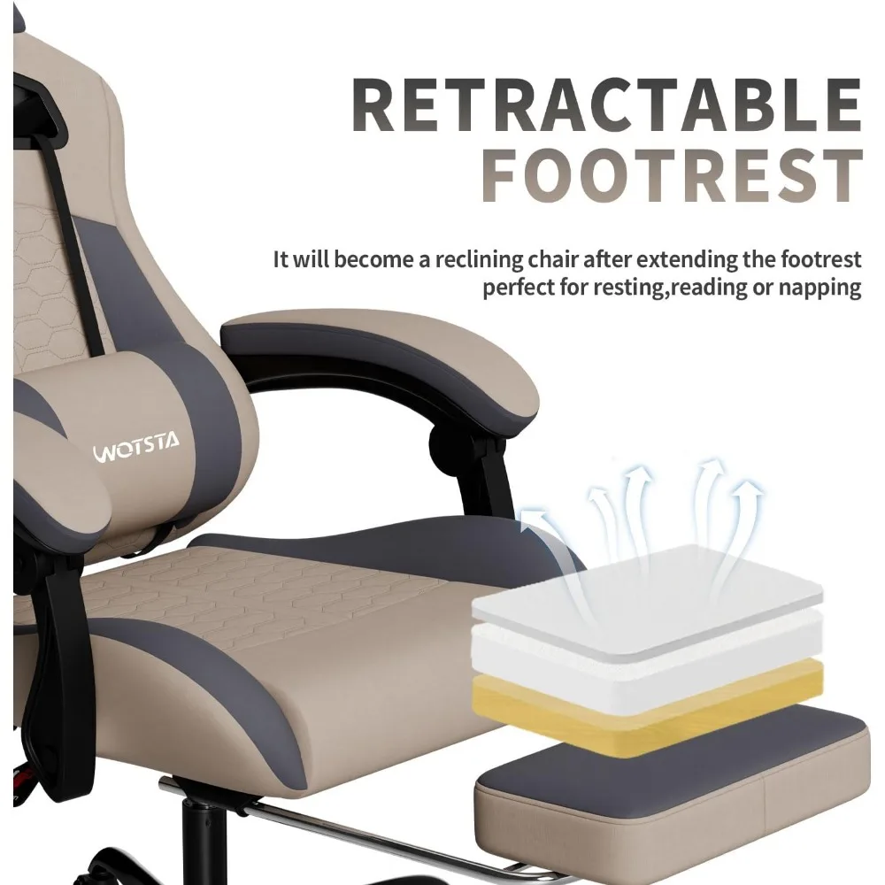Ergonomic Gaming Chair with Massage, Footrest and Lumbar Support, High Back, 300LBS Comfort (Grey) view 5