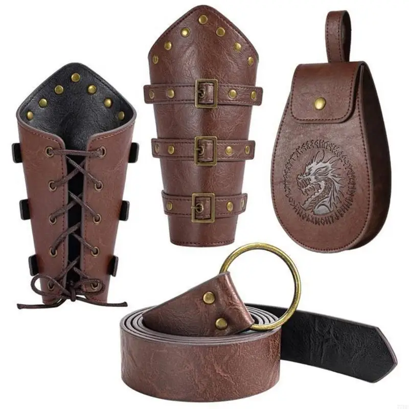 Accessori in costume VIKINGES 77He Renaissances, Bracciale in pelle pirata medievale Caspa per cintura Halloween Costume