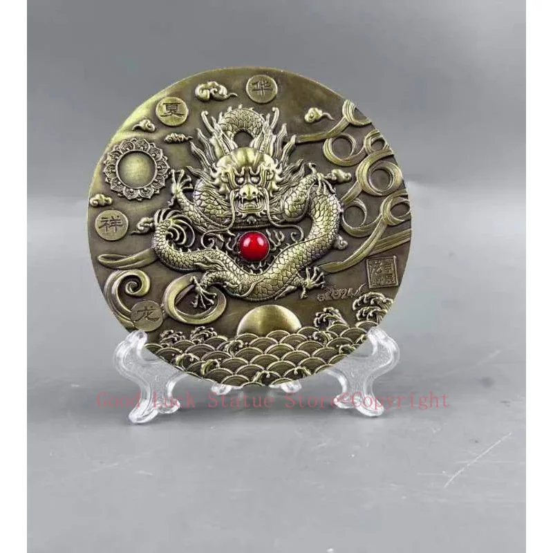 

free ship 2024 NEW HOME shop Auspicious Decorative Royal dragon totem metal mascot talisman exorcise evil spirit Bless good luck