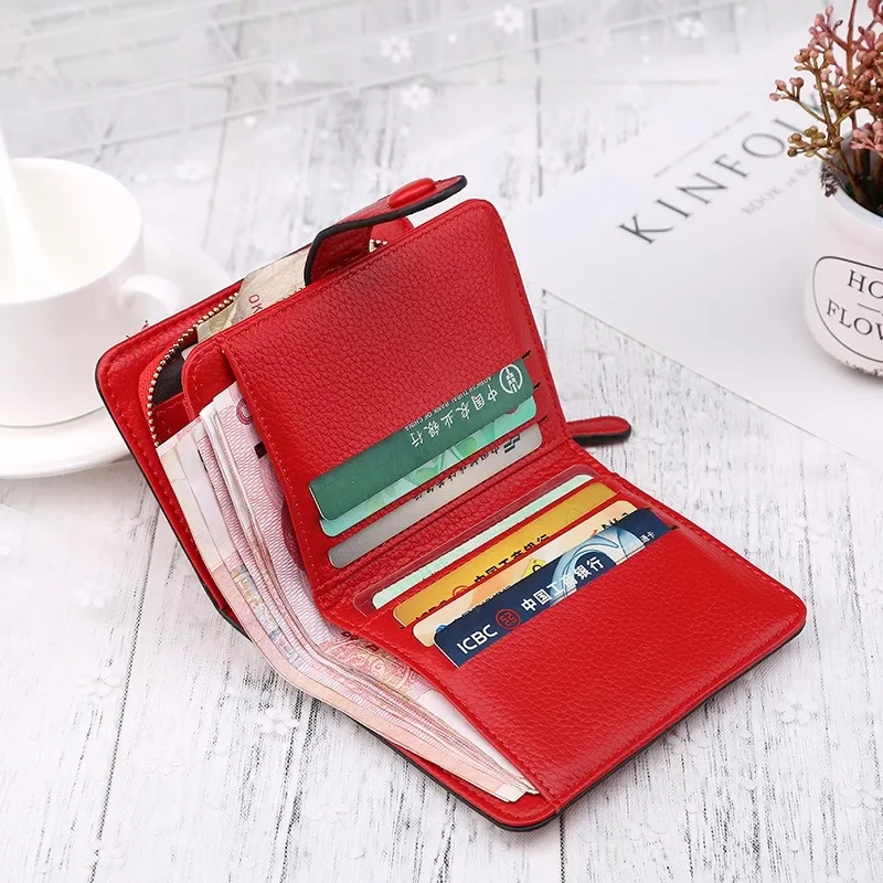 Women Wallets 2023 New Luxury Brand Red Black Small Mini Coin Purse Hasp Card Holder Lady Wallet Zipper Female Leather Buckle