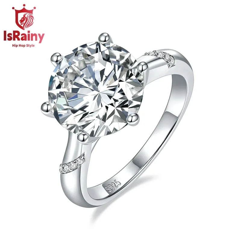 

IsRainy Hip Hop Rock Solid 925 Sterling Silver Real GRA 5CT Moissanite Diamonds Rings Round Engagement Anniversary Fine Jewelry