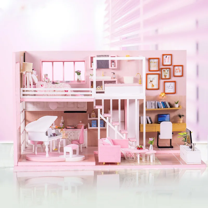 New Arrival Pink DIY Dollhouse Villa Kit-Dreamy Girl's Room Model, Handmade Building Toy & Creative Birthday Gift for Girlfriend