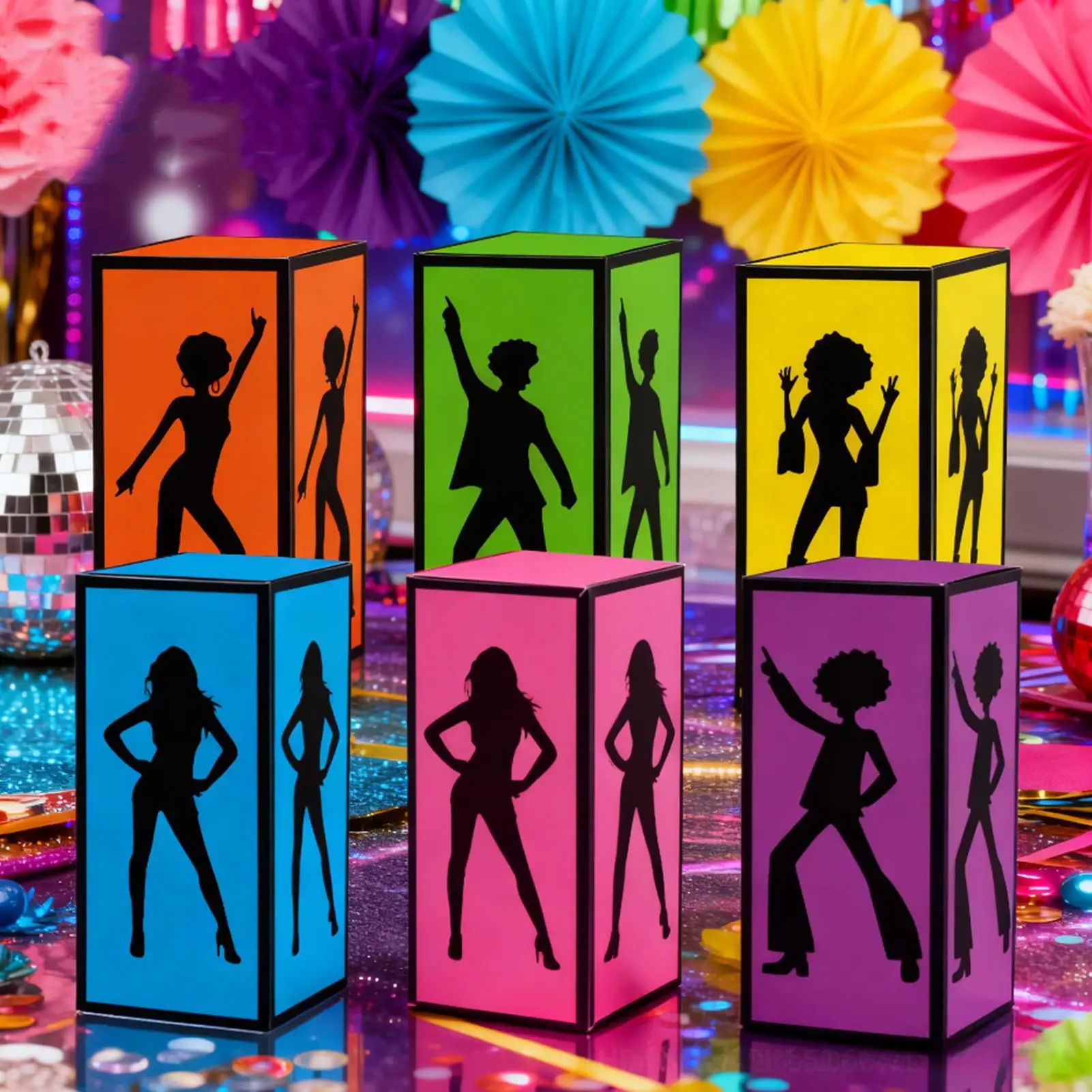 Disco Box Retro Desktop Decoration Table Paper Centerpiece for Birthday Dance Lovers Night Party Themed Event Home Study Bedside