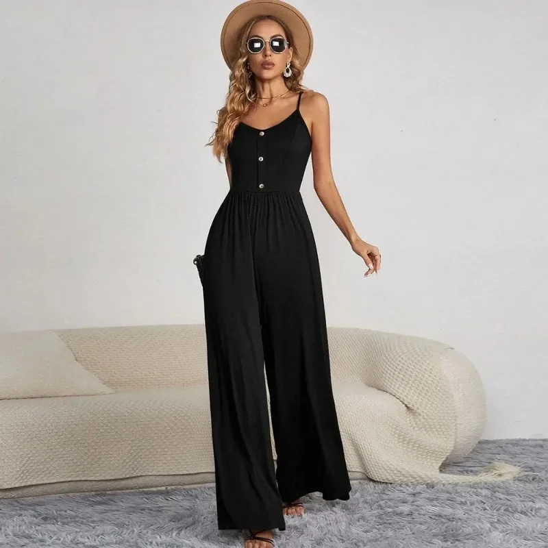 Women Rompers Summer New Ladies Casual Clothes Loose Linen Cotton Jumpsuit Sleeveless Backless Playsuit Trousers Overalls YSQ16