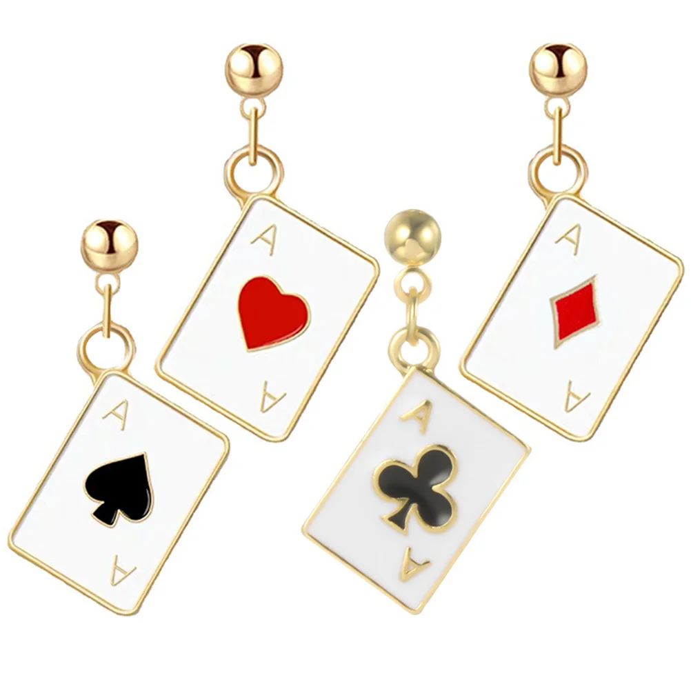 4 قطعة HeartSpade PokerEarrings FashionGirl EarStuds DecorJewelry CreativeDesign SmallSimple EarDrops for Girls TrendyAccessories #2