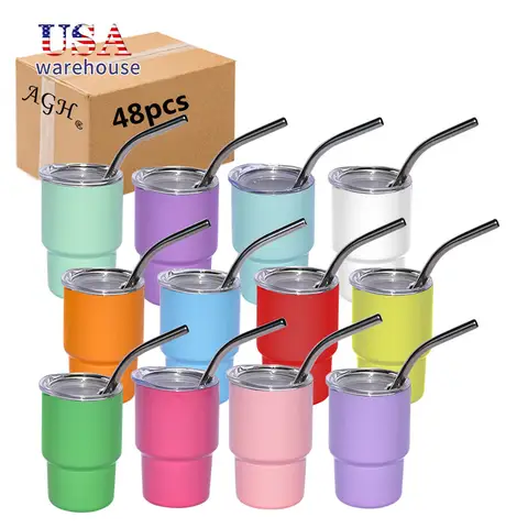 48pcs 3oz Double Wall Stainless Steel Sublimation Mini Water Cup with Straw Hu