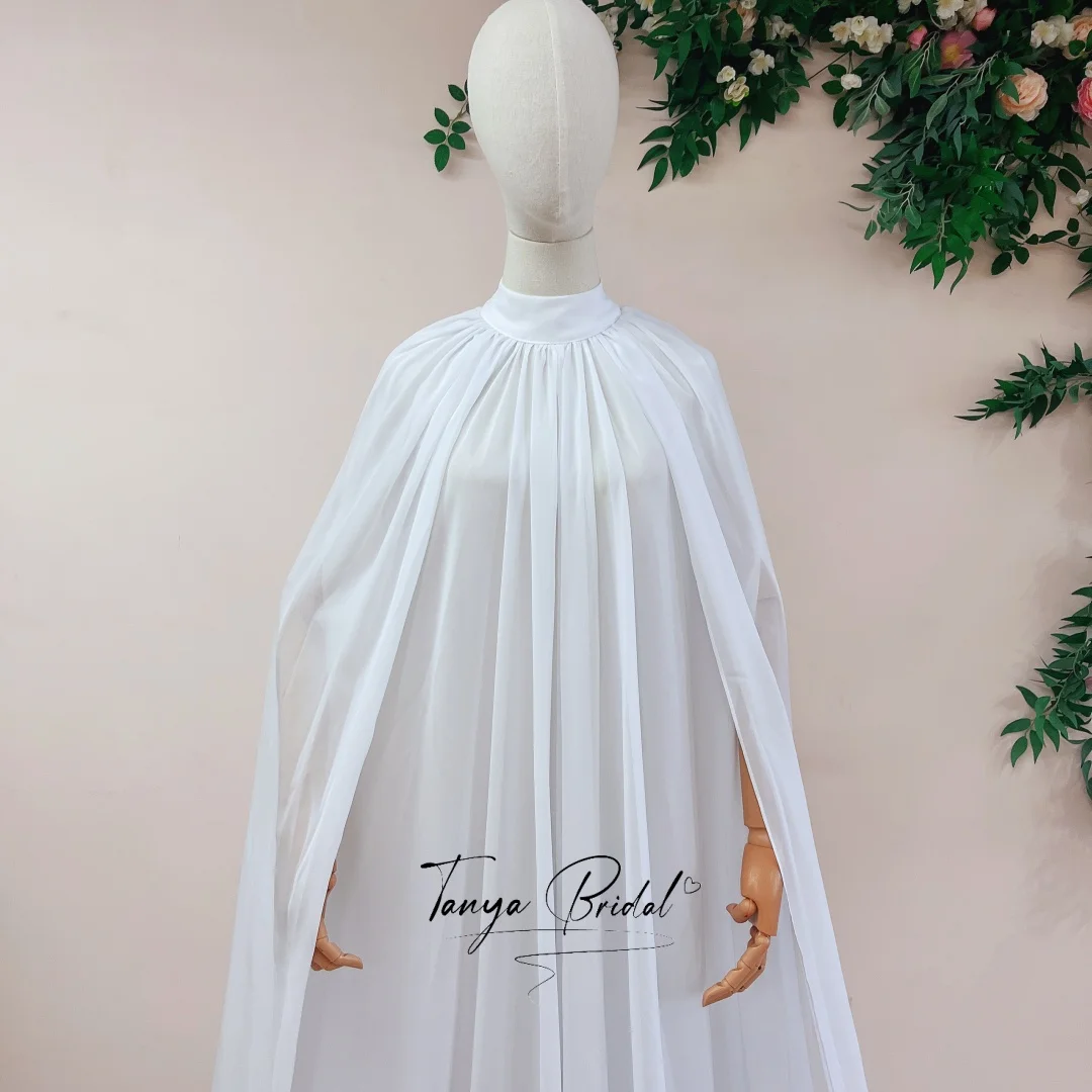 Chiffon High Neck Long Wedding Bridal Cape Bolero Jacket Floor Length Accessory for Brides