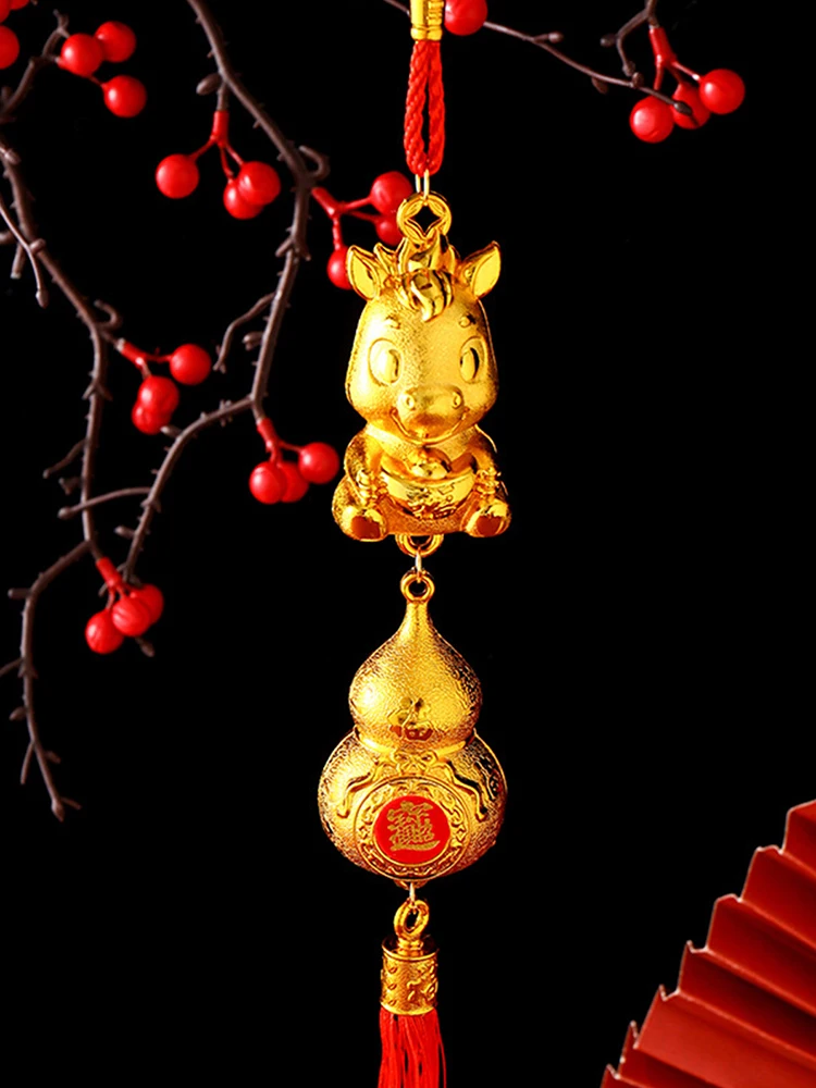 Ornement mural suspendu de l'année du cheval, décoration porte-bonheur du nouvel an, pendaison de crémaillère, plante verte en pot, petit pendentif, cadeaux, 2026