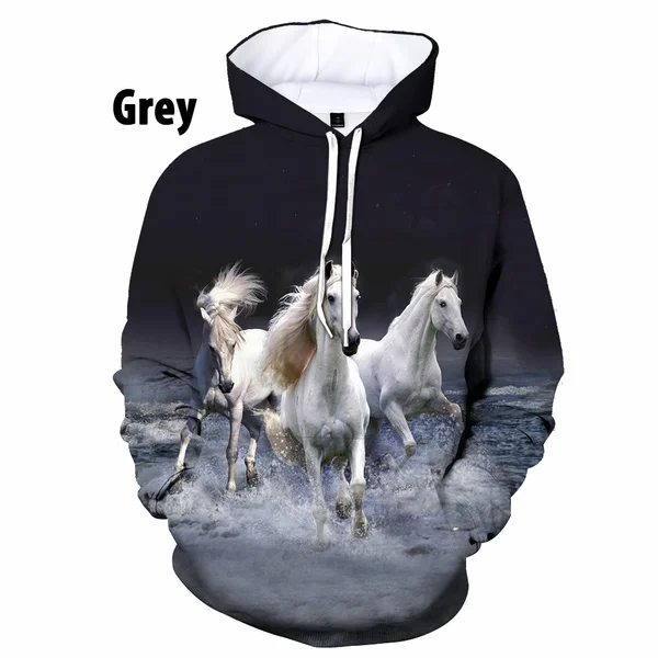 Unisex Horse 3D Printed Hoodies Men and Women Casual Sweaters Pullover Cartoon Long Sleeve Loose Hooded Sweatshirts