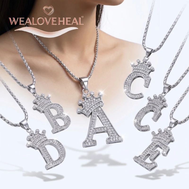 Rhodiumbeschichtete A-Z-Kronen-Initialen-Halskette, Iced Out CZ 26 Buchstaben-Anhängerkette 50 cm, personalisiertes Hip-Hop-Schmuckgeschenk für Sie und Ihn – Detail 16