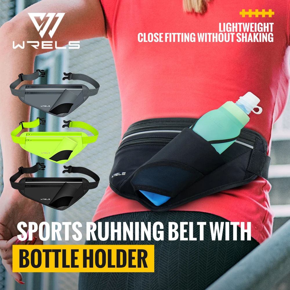 WRELS Running Hydration Belt With Water Bottle Holder Adjustable Fanny Pack for Running Walking Hydration Waist Pack