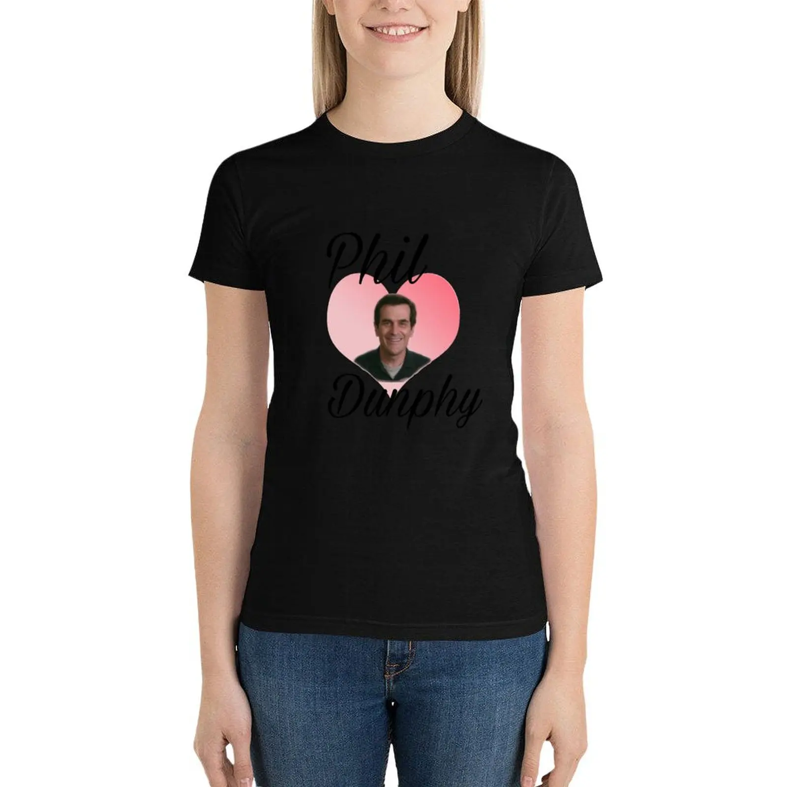 Modern Family: Phil Dunphy heart T-Shirt blacks Short sleeve tee funnys t shirt Women