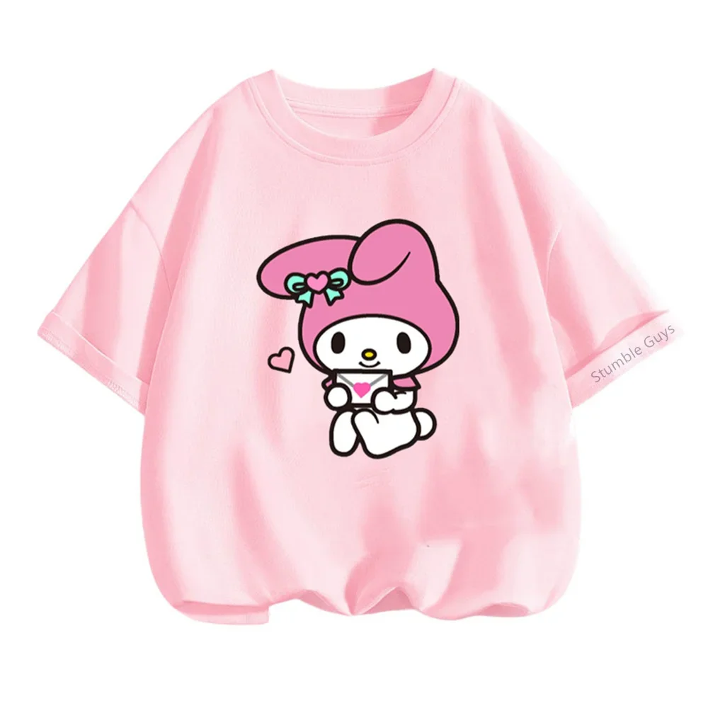 

2024 New Anime Cartoon Summer My Melody 3-14y Kids Clothing Kids Girls Fashion T Shirt Casual Teen Tops