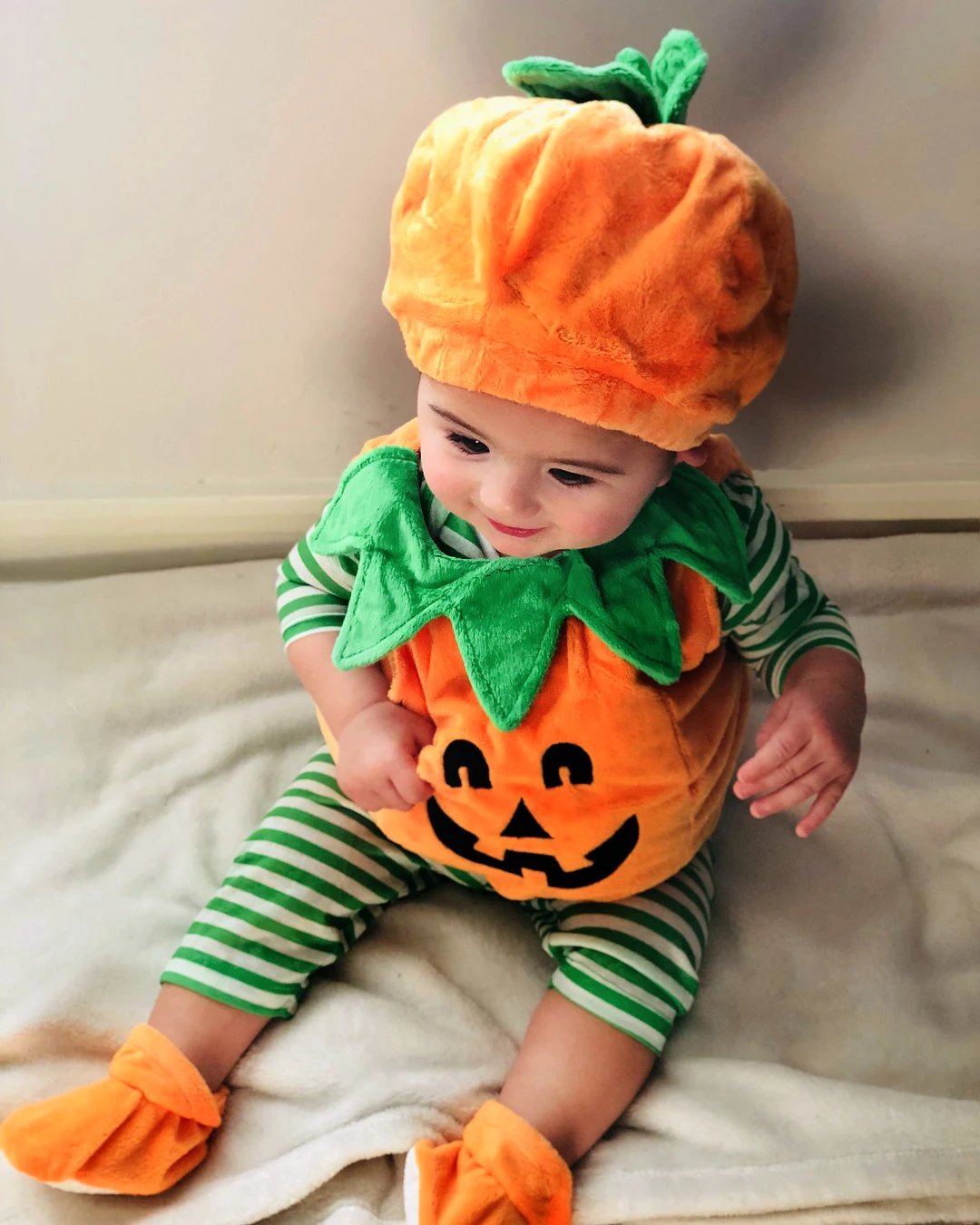 Cute 3Pcs Cosplay Halloween Baby Kids Pumpkin Suit Tops+Hat+Shoes Clothes Costumes Sleeveless Warm Soft Cotton Clothing 0-3Years