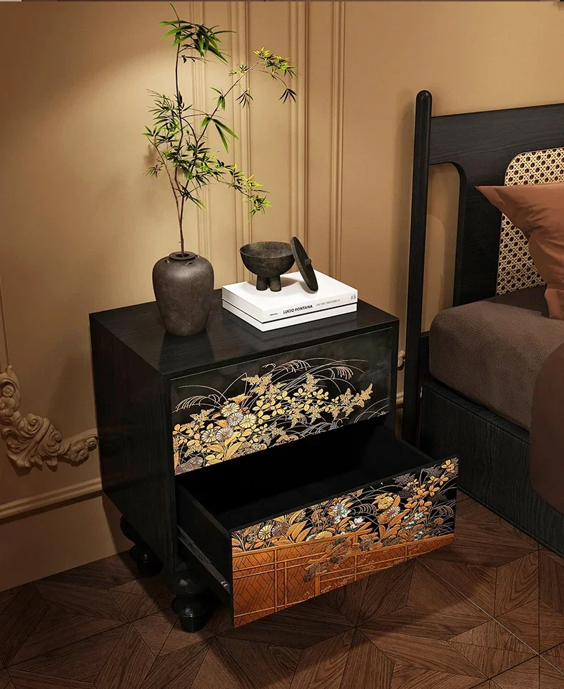 New Chinese classical bedside table retro solid wood French drawer storage bedside table