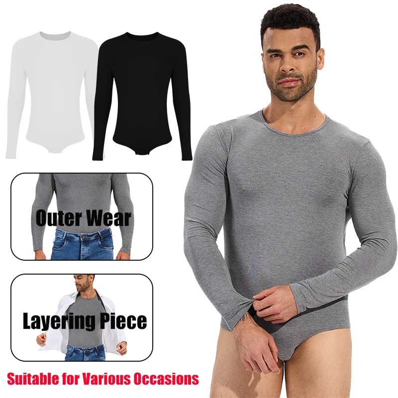 

Men's Compression Bodysuit Long Sleeve Waist Trainer Slimming Full Body Shaper Button Crotch Tummy Control Pajamas Dailywear