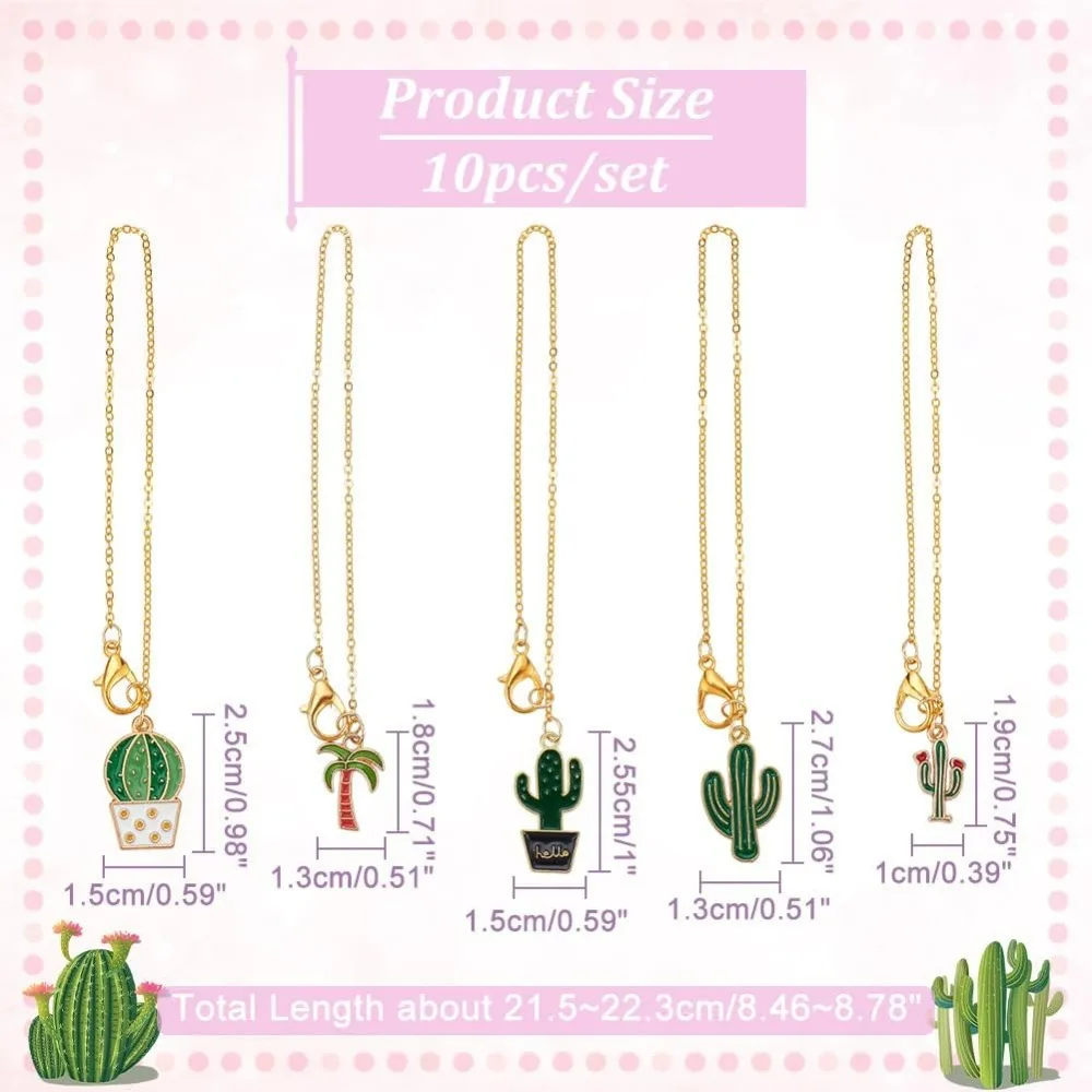 10 Pcs 5 Style Wine Glass Charms, Cactus/Coconut Alloy Enamel Wine Glass Cup Charms with Lobster Claw Clasps and Cable Chains