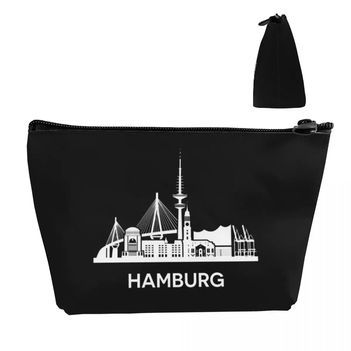 Hamburg City Skyline, Extended Version, White Makeup Bag Key Storage Bag Cosmetic Case Portable Organizer For Women Female Gift