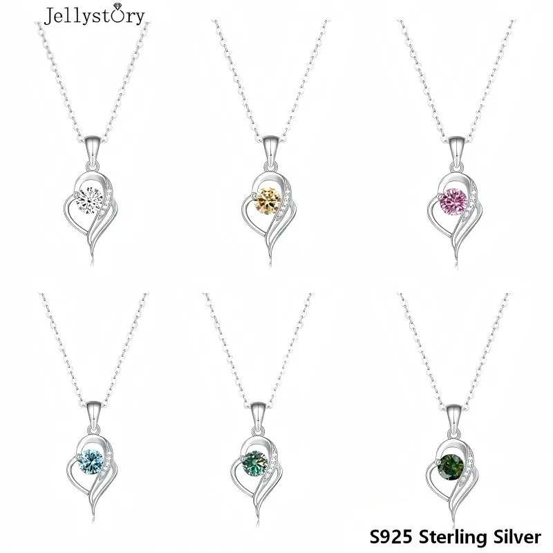 JellyStory Real 1ct Heart Moissanite Pendant Necklace For Women 100% 925 Sterling Silver Sparkling Wedding Party Fine Jewelry