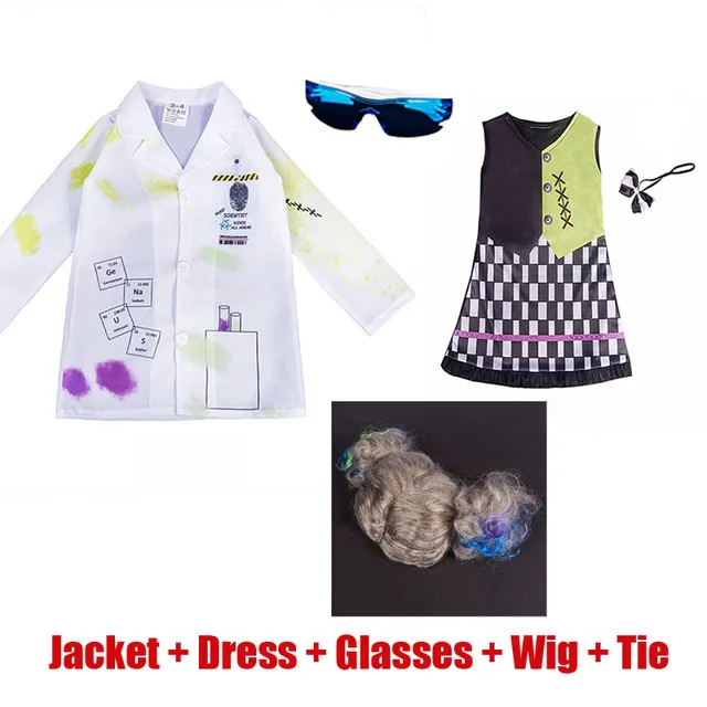 Girls Mad Scientist Costume Boys Crazy Scientist Halloween Costume For Kids Purim Party Cosplay New