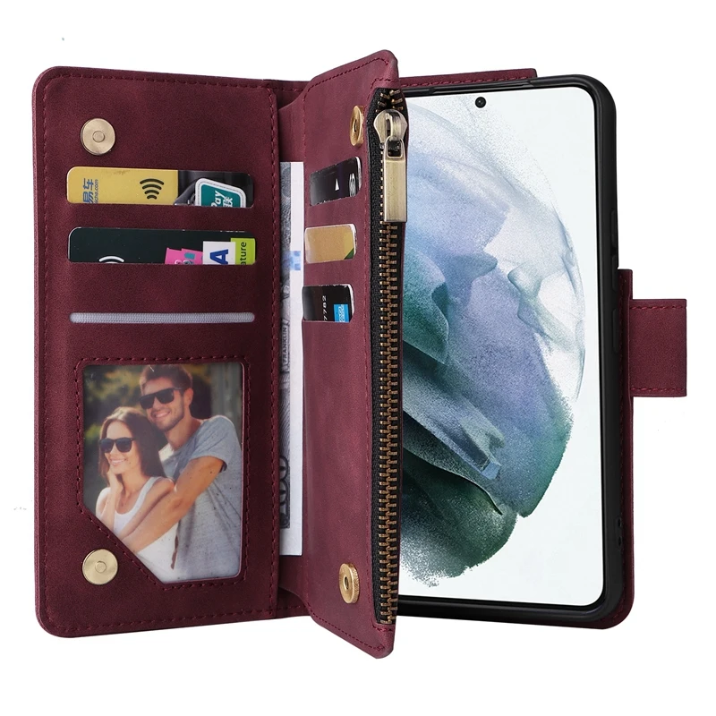 Zipper Wallet Case for Samsung Galaxy S23 S22 S21 S20 S10 S9 S8Plus Double Layer 9 Card Slots Flip Cover for Galaxy Note 20 10 9