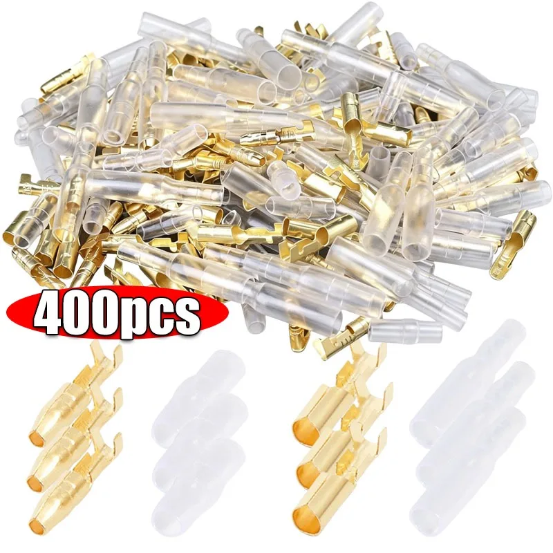 

200/400pcs 4.0mm Bullet Connectors Male/Female Wire Terminals with PVC Insulated Sleeves for Motorcycle E-Bike Lamp Wiring
