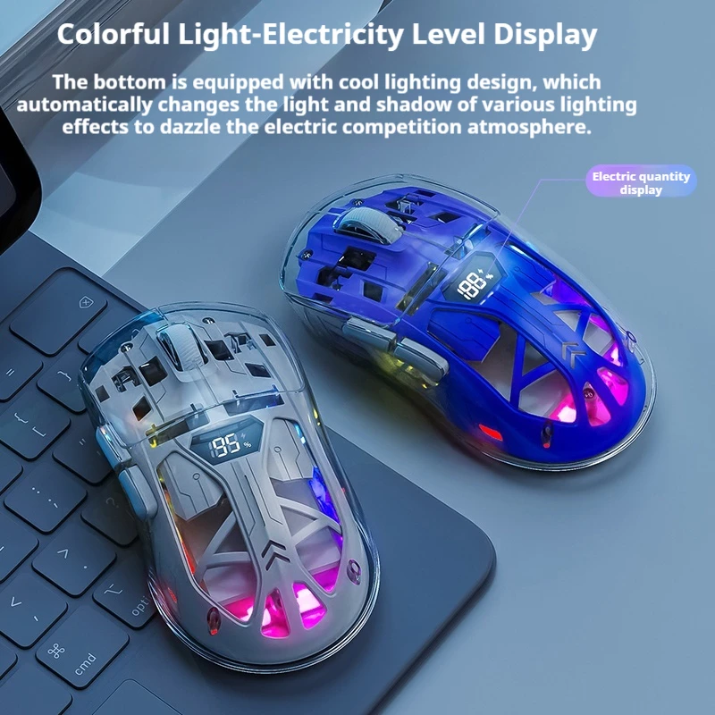 Mouse da gioco wireless Wolf A2 Pro Mouse da gioco trasparenti Rgb Bluetooth 5.3/Type-C Dual Mode Mouse da gioco ergonomico silenzioso per PC/laptop