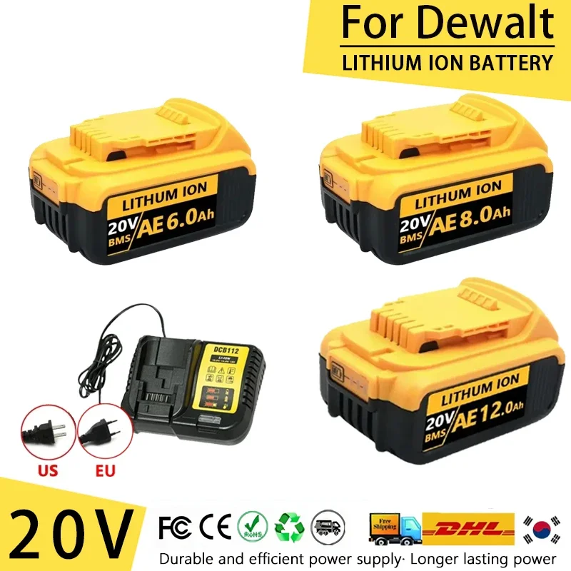 100% New DCB200 20V 12.0Ah Lithium Replacement Battery For Dewalt 18V DCB184 DCB200 DCB182 DCB180 DCB181 DCB182 DCB201 DCB206.