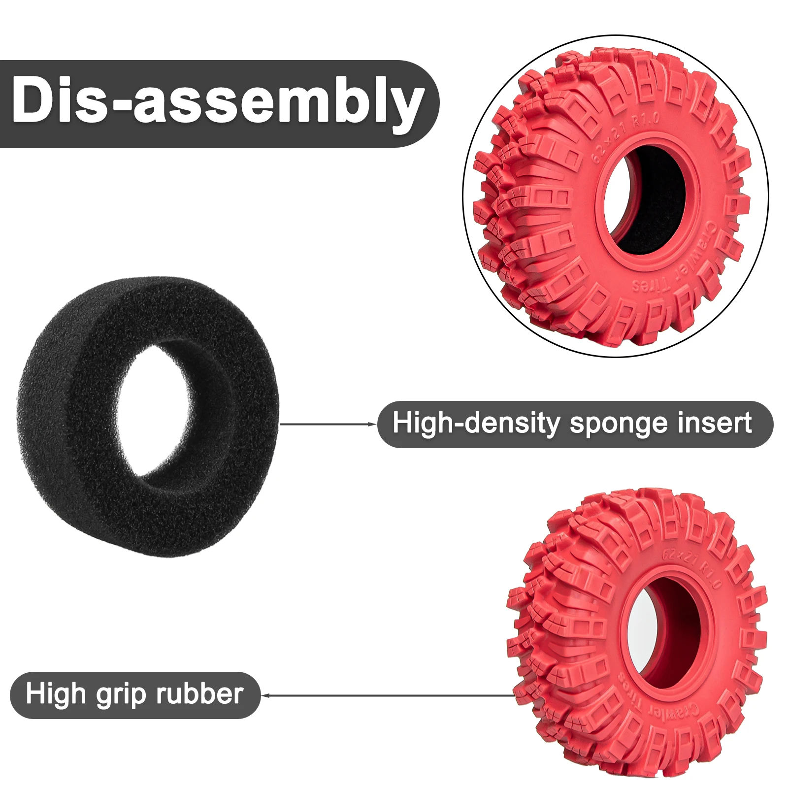 HFLRC 4PCS 1.0 Crawler Tires Super Soft Sticky All Terrain Rubber Foam Insert for 1/18 1/24 TRX4M SCX24 FCX24 RC Upgrade Parts view 5