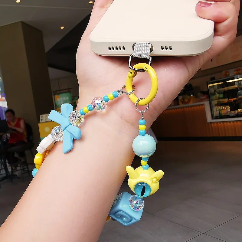 Mobile Phone Lanyard Cartoon Wrist Pendant Clip Style Anti Loss Lanyard Short Sweet Cool Wind Blue Yellow Spicy Girl Bracelet