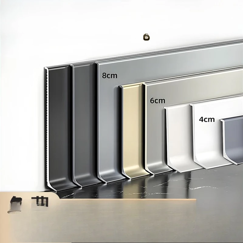 Nail-free aluminum alloy skirting line Metal sticker foot line 6cm8 cm Waterproof self-adhesive non-punching stainless steel flo