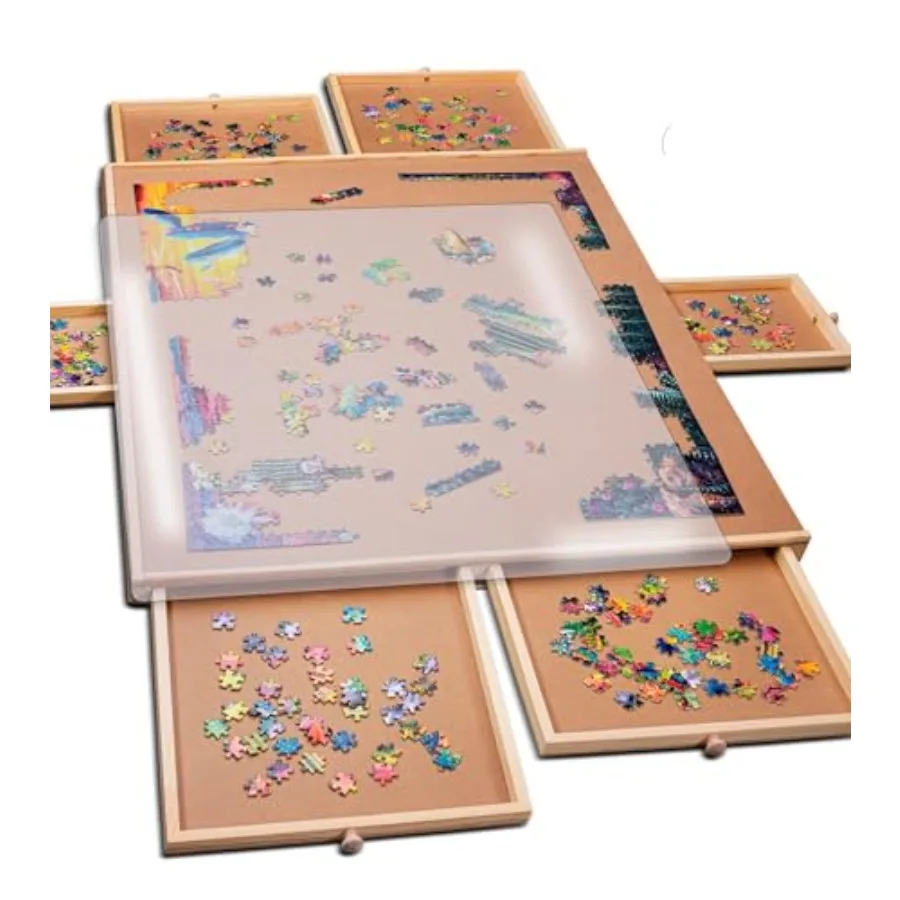 

1500 Piece Puzzle Board with Drawers and Cover - Jigsaw Solve Station - Portable Puzzle Table with Drawers, Tray and Accessorie