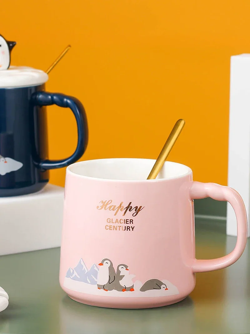 Wysokiej jakości pingwin wytrzymały kubek ciepła kolor kreskówka z pokrywką kubek pingwin kawa z mlekiem kubek ceramiczny szklanka kubek prezent