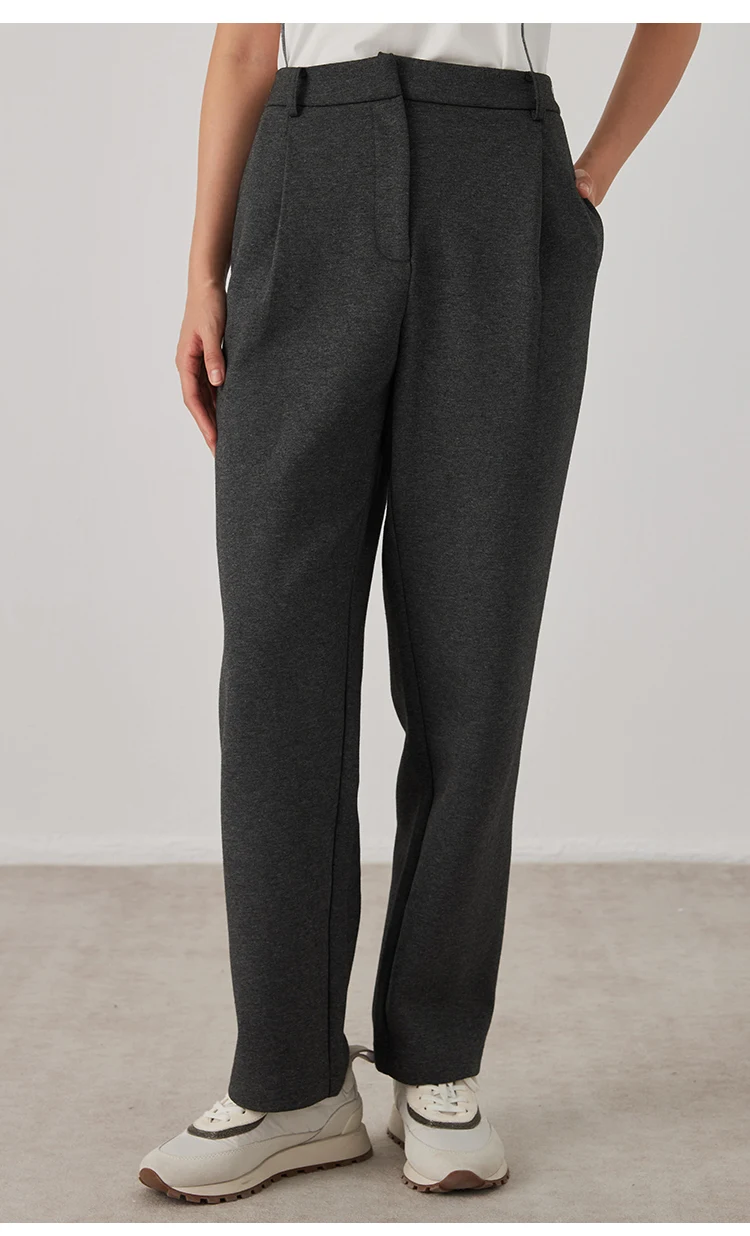 KW7523331 Lässige Damenhose mit geradem Bein, gemischter Stoff, elastische Taille, entspannte Passform, Hose mit Taschen – Detail 8