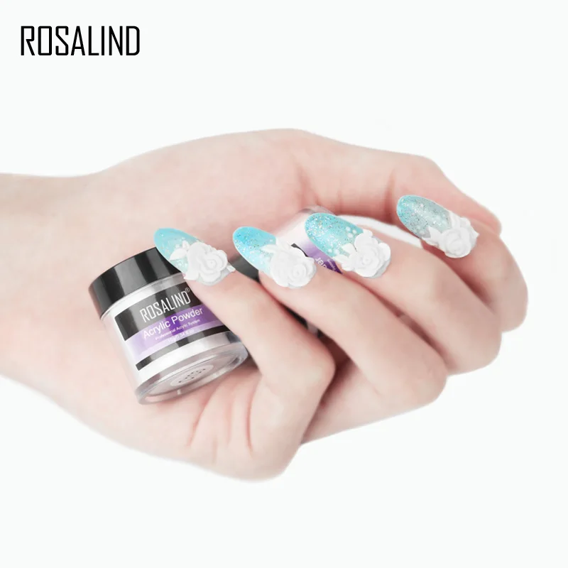 ROSALIND สีชมพูสีขาวอะคริลิคใส10กรัมผงคริสตัลเล็บเคล็ดลับ Builder โปร่งใสอะคริลิคเล็บผงเล็บ Art