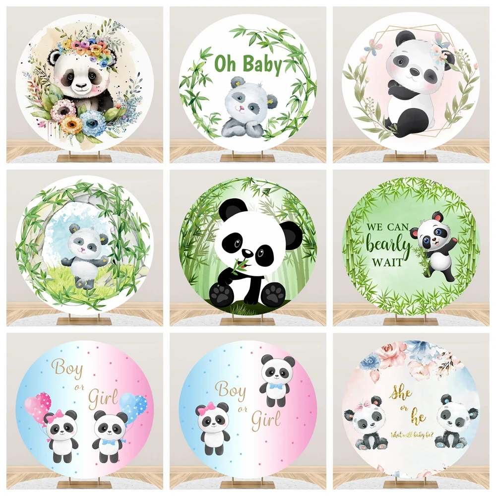 

Round Baby Birthday Backdrop Panda Bamboo Balloon Newborn Shower Party Decor Photography Circle Background Photographic Studio