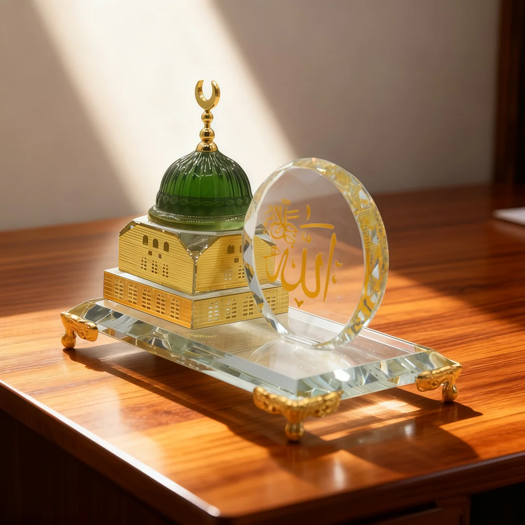 Mini Rounded Mosque Crystal Pendant, Slim & Portable Muslim Peace Blessing Transparent Small Ornament