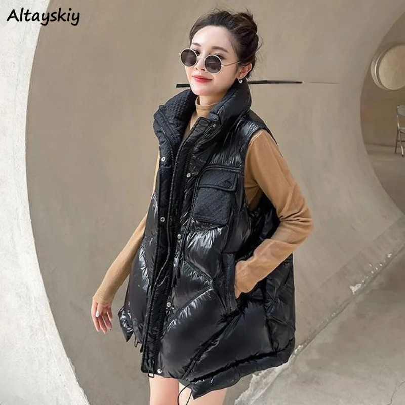 

Vests Women Elegant Cozy Winter Fashion Simple Baggy Streetwear Casual Warm Tender Pockets Zip-up All-match Ulzzang Y2k Outwear