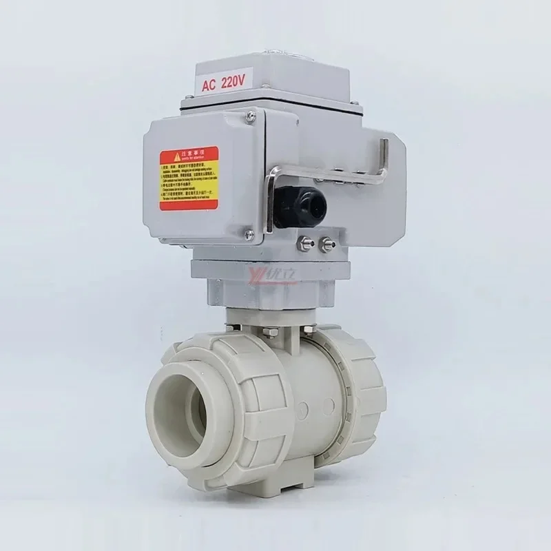 High Quality Zero Leakage DN15 To DN100 PPH PVC UPVC CPVC Plastic 2 Way Motorized Electric Actuator Double Union Ball Valve