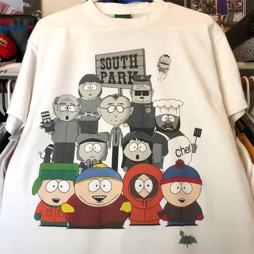 

Summer 2025 Men's South Park pattern printed funny T-shirt, anime Harajuku short-sleeved 100% cotton top clothing