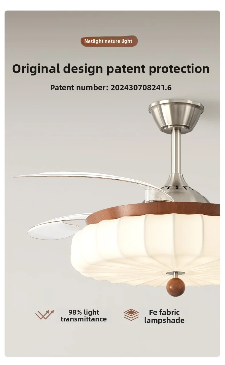 For Large Halls Eye-Friendly Dining Room Pendant Lamp，2025 Modern Minimalist High-End Silent Powerful Invisible Ceiling Fan Lamp